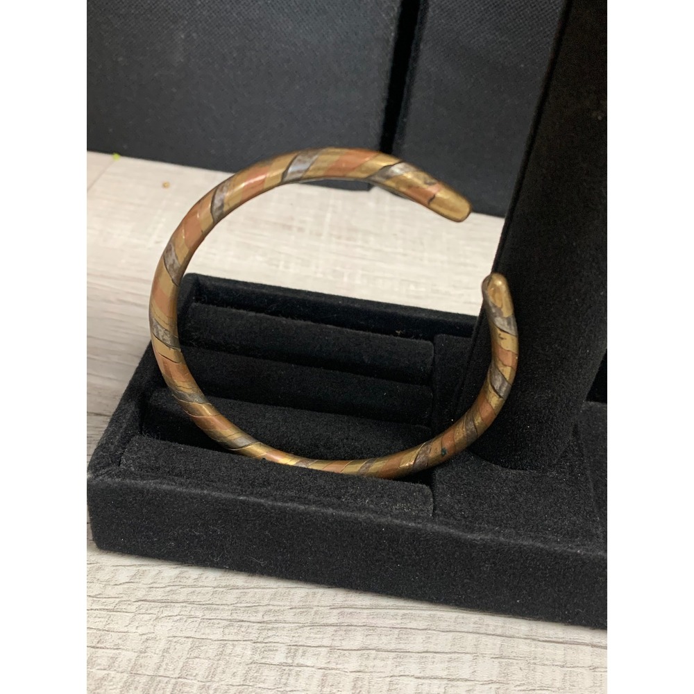Mixed Metal Twisted Rope Cuff Bracelet Tri-Color Copper Brass Silver Tone Boho - Picture 4 of 5